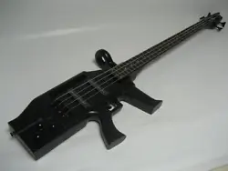 4 String Bass Electric Machine Gun Shape Guitar, AK-47. Steel String, 24 Fret. High Gloss Black Finish. Depth: 1.2