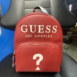 NEW GUESS Womens Deaven Red White Logo Straps Medium Backpack Handbag Bag Purse.
