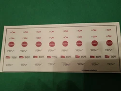 PLANCHE DE DÉCALCOMANIES POUR TGV INOUI. LOGO A DÉCOUPER POSE ÂPRES TREMPAGE DANS DE L AU TIÈDE.