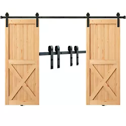 VEVOR 8FT Barn Door Hardware Kit for Double Doors -- J Shape Hanger. It is ideal for bedrooms, closets, living rooms,...