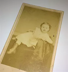 Antique Victorian Fashion Adorable Reclining Child, W/ Info! Maryland CDV Photo! Wonderful Antique CDV Photograph!...