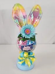 Easter Bunny Candy Jar Handmade Glass Globe Pastel Colors 2 Pieces Super Cute.