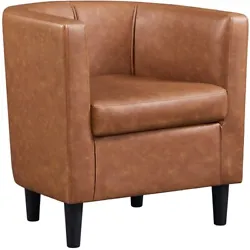 【Quality and Soft】The barrel accent chair is covered by PU leather, giving you excellent comfort and smoothness....