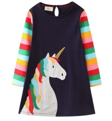 Unicorn Girls Blue Long Sleeve Dress.