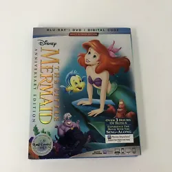 The Little Mermaid Anniversary Edition ~ Disney Blu-Ray + DVD + Digital W/ Slip.