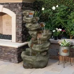 Enhance your outdoor living space with this 48 in. tall Outdoor Multi-Tier Pristine Waterfall Fountain with LED Lights...