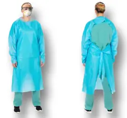 • Case Quantity: 100 gowns. • Disposable. • 2 mil thick polyethylene (PE). • Over the head design with waist...