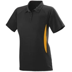 Raglan sleeves. 100% polyester wicking textured knit. FABRIC: Polyester. Three matching buttons with cross-stitching....