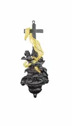 A gorgeous antique French large holy water font dating to the 19th century. It is made of cast iron. The religious wall...