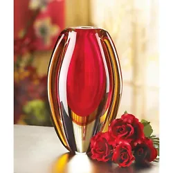 SUNFIRE GLASS VASE. Brilliant reds and golds bring a burst of color to any room. Add your favorite blooms to this...