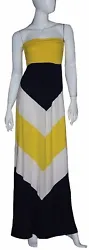 J Mode Striped Maxi Dress. Bold Yellow Black White Chevron design. Strapless dress. Length : 52 