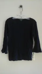 Ralph Lauren. Navy Blue. The sleeves arent full size long but seem to be longer than 3/4 so if you had on bracelets or...