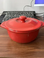 Beautiful Chantal Fire Engine Red Stoneware Covered Baking Casserole Dish/Crock with Lid. Capacity of 1 1.4 qts./1.3...