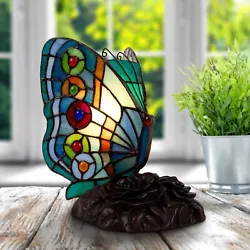 This beautiful décor lamp is handcrafted with 128 stained glass pieces and 12 cabochon accents to make each piece...