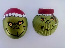 Handpainted Grinch River Rock and Seashell.  Sealed.  Great for stocking stuffer, as a gift for the Grinch Lover you...