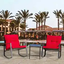 【Widely Used】The design style of the rocking bistro set 3 piece outdoor is elegant and classic.Have a seat and stay...