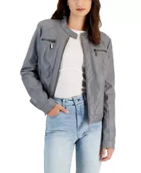 Jou Jou lets you rock your inner biker gal in this faux-leather moto jacket, styled with a cozy faux-fur lining and...