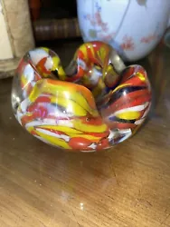 Brightly Swirled Hand Blown Art Glass Pinch Vase Murano?. Single flower head vase - or ashtray repurposed