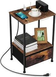 Nightstand with Charging Station. Bedside table bottom with 1 non-woven drawer with plastic handle and hard bottom pad,...