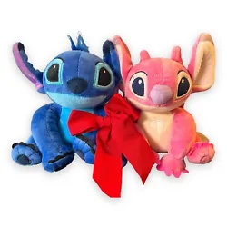 Disney Lilo and Stitch & Girlfriend Angel Sitting Bow Plush 7” Stitch As Dog.