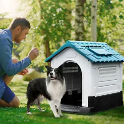 Large Plastic Dog House Outdoor Indoor Doghouse Puppy Shelter Sturdy Dog Kennel.