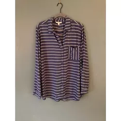 Beach Lunch Lounge blue & white striped long sleeve button down shirt size x-large with rollup button cuffs. Measures...