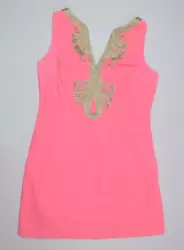 Gorgeous Lilly Pulitzer Janice Shift Dress Pucker Pink Gold Cotton Sleeveless. Fading/discoloration in armpit areas as...