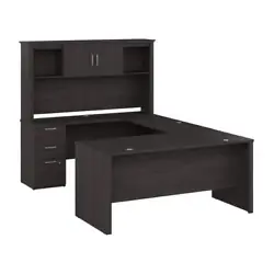 Create the perfect work area and tackle your next project with the Bestar Logan 65W U Shaped Desk with Hutch. Finish...