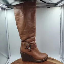 Pre-Owned Aldo Knee High Boots Brown Leather Fleece Lined Wedge Tall Zip Buckle. Pair in photos is the exact pair you...