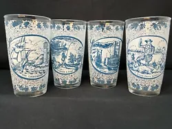 Vintage Royal Currier and Ives Blue & White Glassware Tumblers 5