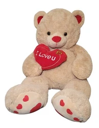 Jumbo 4 1/2 Plush Tan Soft Cuddly Teddy Bear W/I Love U Heart Shaped Pillow & Heart Paw Prints. Perfect Gift For...