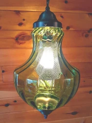 Vtg Mid Century Retro Hanging Swag Light/Lamp Green Swirl Glass. This light has so many different looks, it depends on...