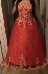 quinceanera dress red and gold. Size 16