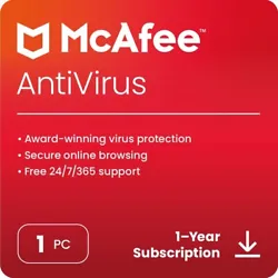 McAfee AntiVirus Protection 2023 | 1 PC (Windows) | Internet Security Software | 1 Year Subscription | Download Code....