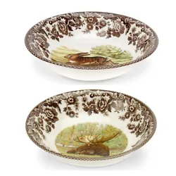 Woodland ceramic small cereal bowls for holding breakfast cereal, oatmeal. The 6.3-in diameter cereal bowl features a...