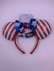 New Minnie Mouse bow 4th of July red, white & blue sequin ear headband Children size 3+*Pattern may vary