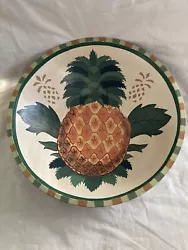 Beautiful Hand Painted Decorative Wooden Bowl. Pineapple Motif. Multi-Colored. By Interior Accents, Hospitality...
