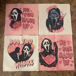 Add a spooky touch to your home decor with these handmade Scream Ghostface design pillow covers. The set of 4...