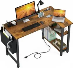 MODERN SIMPLE STYLE DESIGN: Computer desk with 2-tier open fabric drawers and one shelf for storage, providing plenty...