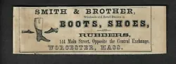 Small original print ad from a 1854 Worcester, MA Directory. Paper toning or 