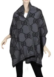 LUXURIOUSLY SOFT SCARF IN GRAY AND BLACK COLOR OVERSIZED GG PRINT ON ONE SIDE AND BLACK GRAY ON THE REVERSE SIDE....