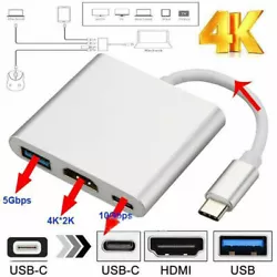 Type C USB 3.1 to USB-C 4K HDMI USB 3.0 Adapter 3 in 1 Hub For Android Device, Macbook Pro. Multi-function: 3 in 1...