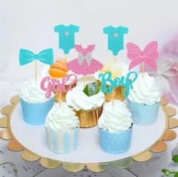 Cup Cake Decorations Gender Reveal, Baby Shower Party, 24 Pieces.Blue and Pink