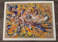 HAS A LABEL ON THE BACK UNDER TAOPER THAT READS IN PART. LAGUNA CLIFFS. IT IS AN OIL PAINTING ON PAPER LAID DOWN ON...