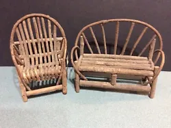 Handcrafted rustic wooden twig/stick doll chair and garden bench.  The chair is from the Boyds Bear Collection and has...