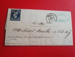 N*14 IC bleu foncé PC 3738 TENEZ ALGÉRIE T15 8/6/1856 poue CETTE 10/06/1856  Indice 18
