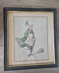 Tableau ancien aquarelle 1914 Femme dépoque. Signature à Identifier   Sera emballé avec soin et expédié en...