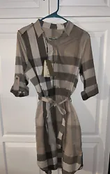 BURBERRY KELSY PARADE pale stone CHECK COTTON BELTED DRESS size 8.