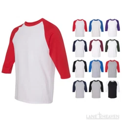 Contrast color set-in collar and three-quarter length raglan sleeves. Jersey Team Sports S-3XL T-Shirt. Shirt length...