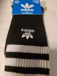 adidas Mens Pair Crew Socks Black White Heather Aluminum Shoe Size 6-12.